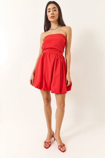 Bianco Lucci Women's Back Detailed Strapless Lined Short Balloon Dress 60284044