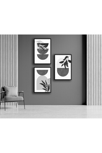 bestablo 3 Parça Gri Boho Stil, Çerçeveli Ahşap Tablo, Ev Dekoru Bestabo