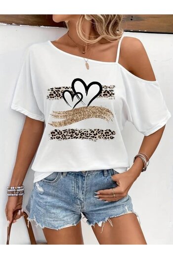 MODA55 Women's One Shoulder Open Rope Strap Printed Viscose Blouse