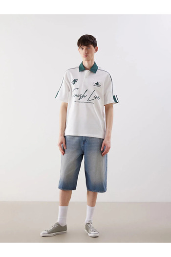 LC Waikiki Xside Ecru Polo Neck Printed Men's T-Shirt