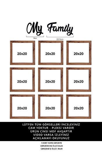 yhfoto 9 Pieces 20x20 Wooden Square Frame - My Family Written Photo Frame Set