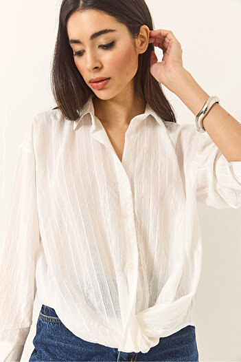 Bianco Lucci Damen Shiring Detaillierte Jacquard Linie Detaillierte V-Ausschnitt Shabby Shirt 60283202
