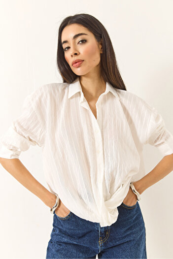 Bianco Lucci Damen Shiring Detaillierte Jacquard Linie Detaillierte V-Ausschnitt Shabby Shirt 60283202