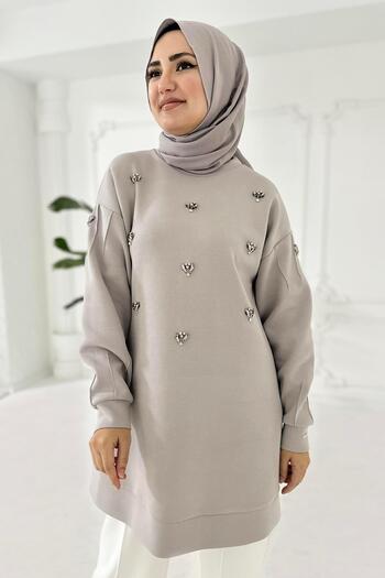 Moodbasic MOODBASİC TAŞ İŞLEMELİ TUNİK MB21.258 Gri