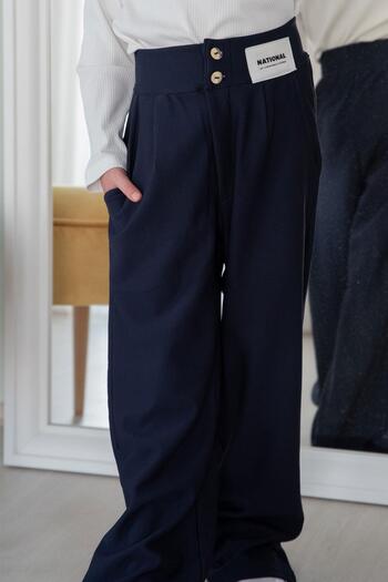 Breeze Girls' Trousers with Buttons and Zipper 6-14 Years, Navy Blue
