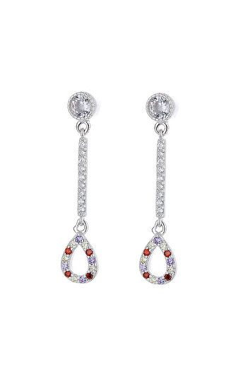 delis Elegant Long Drop Earrings in 925 Silver, with Zirconium, Rhodium Plated