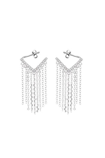 delis Elegant Long Drop Earrings in 925 Silver, with Zirconium, Rhodium Plated