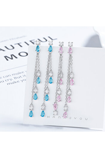 delis Elegant Long Drop Earrings with Blue Zirconium Made of 925 Silver, Rhodium Plated