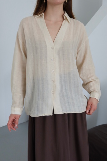 Laluvia Πέτρινο διάφανο πουκάμισο Oversize - 4957