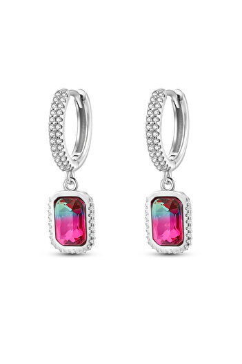 delis Long 925 Silver Hoop Earrings with Zirconia, Rhodium Plated, Elegant and Modern Style