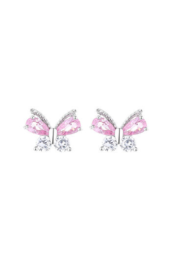 delis Cercei Stud Fluture din Argint 925, cu Zirconiu, Placati cu Rodiu, Stil Delicat