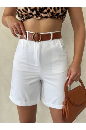Bleu Petite High Waist Belted Gabardine Women's Shorts
