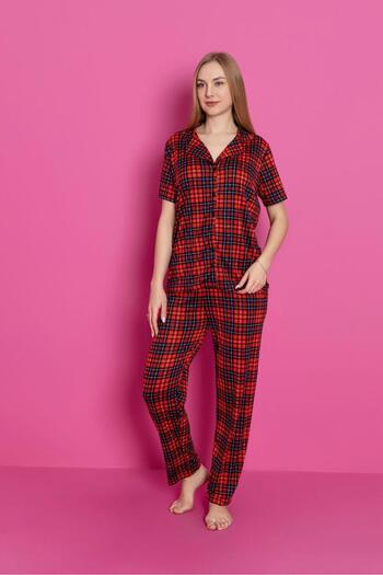 ZambakModa Checked Buttoned Milan Pajama Set