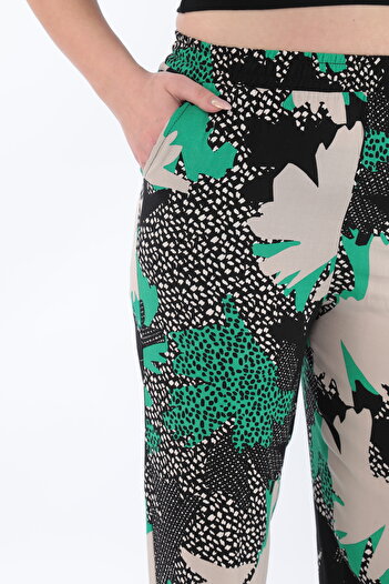 STELLETO Woven Viscose Patterned Flowy Wide Leg Summer Trousers