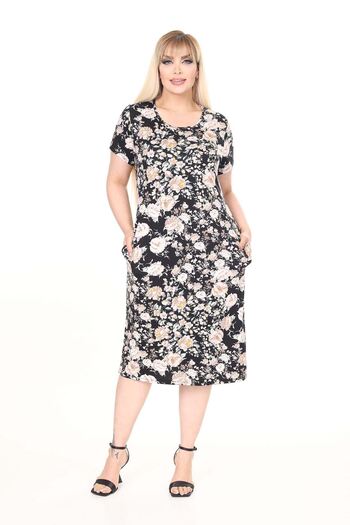 modayız Summer Double Pocket Short Sleeve Stretchy Plus Size Dress 42B-2662
