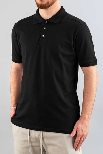 bombe Men's Slim Fit 100% Cotton Soft Textured Polo Neck T-Shirt Basic Black T-Shirt