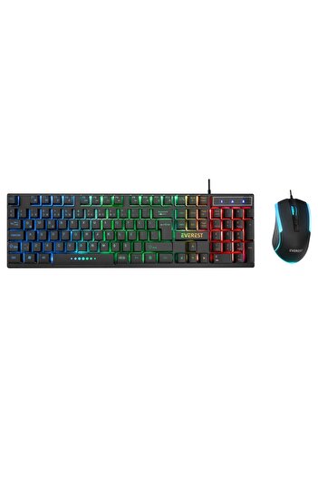 Everest Klavye Mouse Set Oyuncu Gökkuşağı Aydınlatmalı KM-198 Luminax Siyah