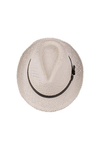 C&City Men's Straw Fedora Hat with Belt Detail Y24750-09 White