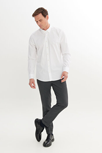 AC&Co / Altınyıldız Classics Men's White 100% Cotton Tailored Slim Fit Slim Fit Buttoned Collar Shirt