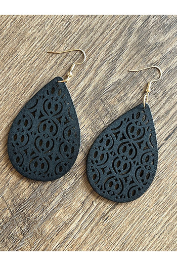 Büyük Hanım Wood Carved Dangle Bohemian Black Earrings
