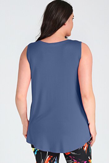 Curvy Trend Plus Size Boho Crescent Printed Sleeveless Viscose Basic Blouse