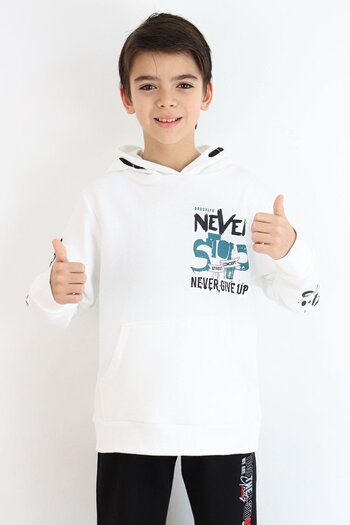 Breeze Boy's Sweatshirt Kangaroo Pocket Hooded 9-16 Years, Ecru