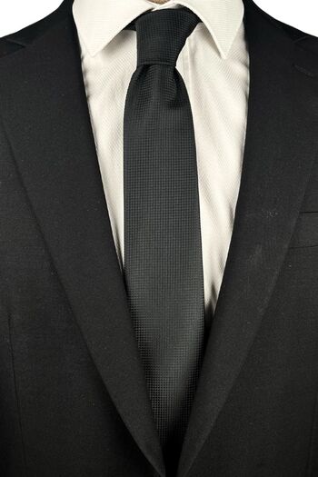 1001 Kravat 7 cm Wide Black Patterned Thin Tie