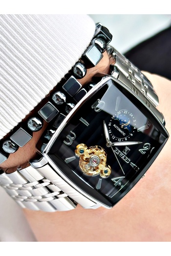 Reward Silver Color Square Mechanism Automatic Winding Men's Wristwatch + Bracelet