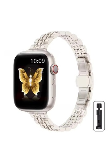Alstrap Apple Watch 11-10 46mm 7 8 9 45mm 4 5 6 44mm Uyumlu Paslanmaz Çelik İnce Kesim Rolex Tasarım Kordon