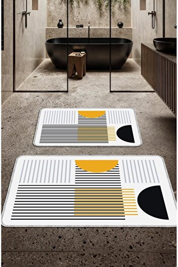 BigArts Home Colorful Decorative Modern Bath Mat - Non-Slip Base, Washable Set Set 50X60-60X90 cm