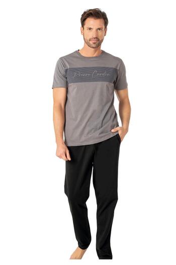 Pierre Cardin Licensed New Season Men's Dowry Crew-Neck Short Sleeve Pajama Set with Pockets and Logo Printed