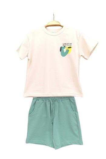 wakawakakidsstore Creative Mind" Printed Boys Shorts Suit - Beige