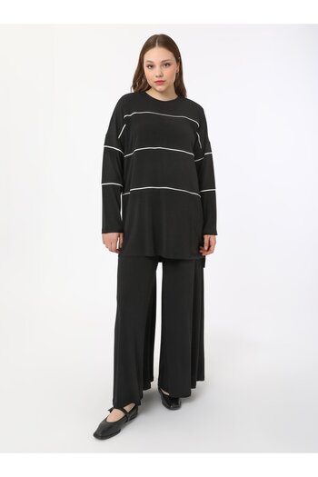 ALİA Plus Size Tunic & Trousers Double Set - Black - Alia