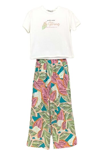 wakawakakidsstore Strong" Printed Girl's Trouser Suit - Ecru