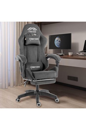 VINNYSEN Gaming Chair Computer Chair, Flannelette Fabric Game Chair With Head And Waist Pillow