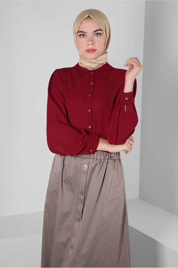 Alvina 43870 Model Blouse with Balloon Sleeve and Button Detail