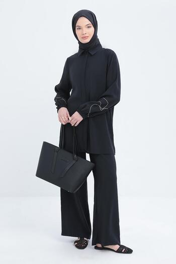 ALLDAY Chain Embroidered Elastic Sleeve Shirt