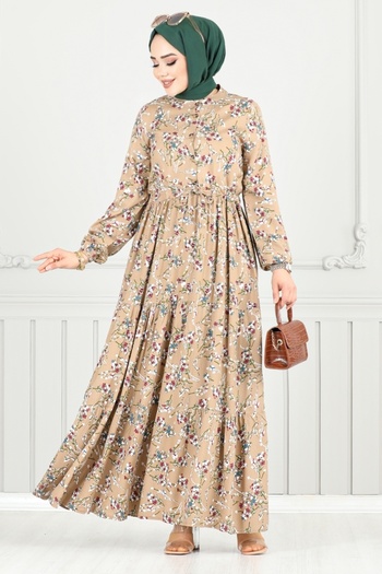ModaMerve Crispy Pattern Viscose Dress 7122Bgs895-M Dark Vision