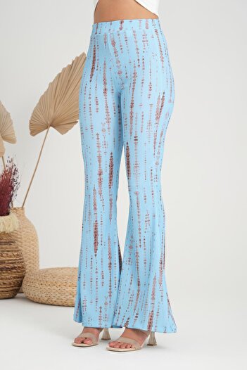 Store %100 Pamuk, Fit, İspanyol Paça, Lastik Bel, Kadın Yazlık Pantolon - Bohem Desen