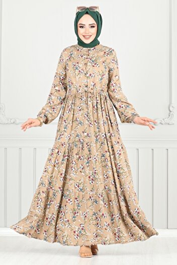 ModaMerve Crispy Pattern Viscose Dress 7122Bgs895-M Dark Vision