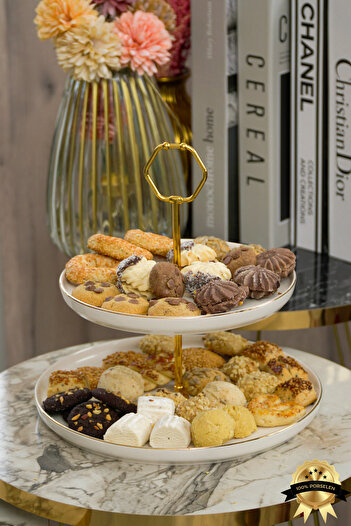 Heda Porselen Dream Gold Gilt - Porcelain Cookie Holder and Presentation Holder Off White