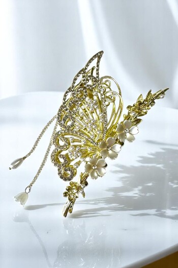PETEK AKSESUAR Flower Butterfly Stone Metal Latch Buckle