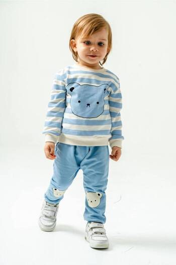 Bubito Line Themed Bear Visual Baby Bottom Top Set-Turquoise