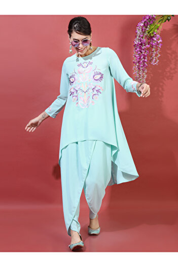Vishudh By Styli Women Printed High-Low Kurta with Dhoti Pants