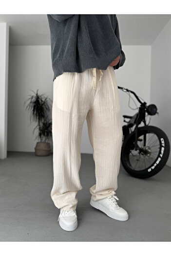 BYBASICMAN Beige Muslin Fabric Trousers G-5232/8