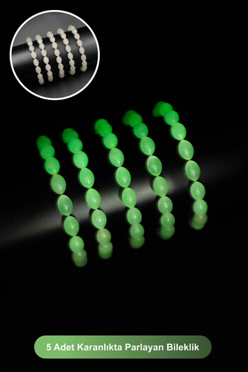 The Collection 5 Pieces Glow in the Dark Green Highlighter Cat's Eye Powder Amber Bracelet 5-Piece Bracelet