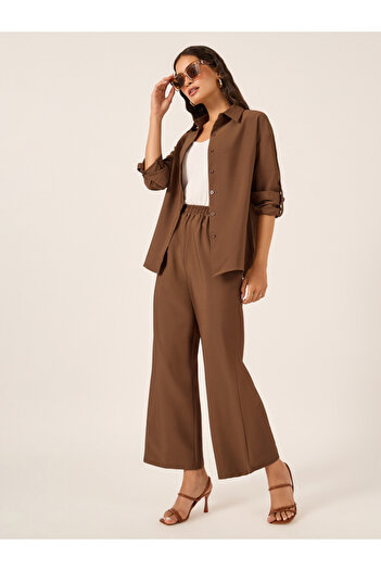 Styli Oversized Spread Collar Shirt and Wide Leg Pants Set
