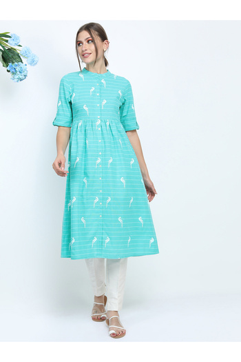 Vishudh By Styli Women Blue Printed Anarkali Kurta
