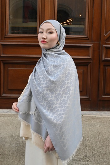 Pull Scarfs Імпортний шерстяний шовковий шарф з візерунком C - сірий