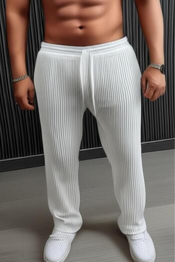 CAST COLLECTİON Men's Ecru Striped Wide Leg Summer Sweatpants